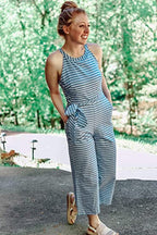Gestreepte dames jumpsuit met halternek