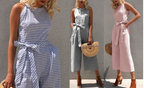Gestreepte dames jumpsuit met halternek