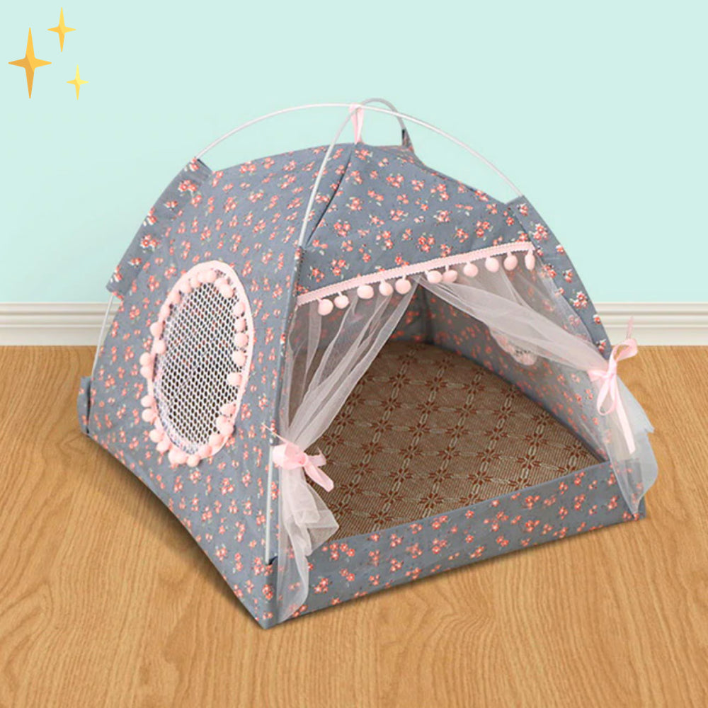 Schattige huisdieren tent met gordijnen