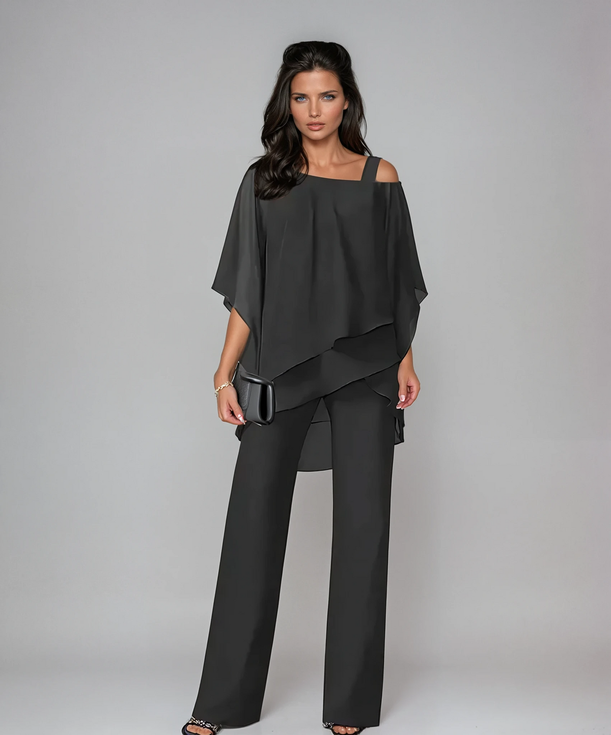 Bridget | Tweedelige damesset met gelaagde top en wijde broek
