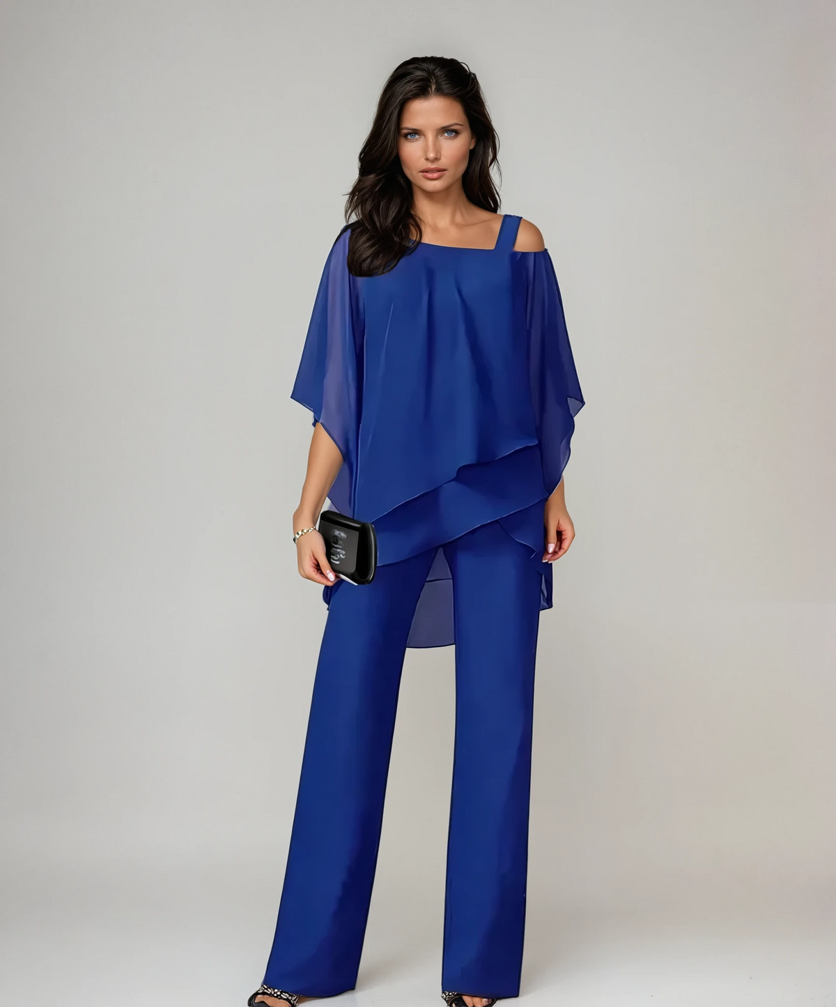 Bridget | Tweedelige damesset met gelaagde top en wijde broek