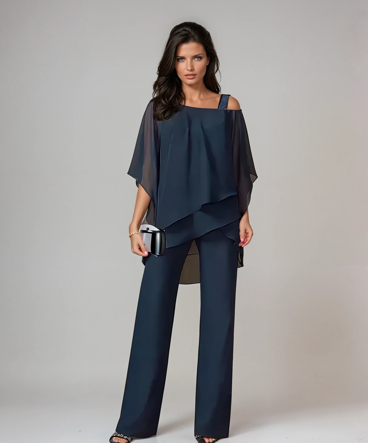 Bridget | Tweedelige damesset met gelaagde top en wijde broek