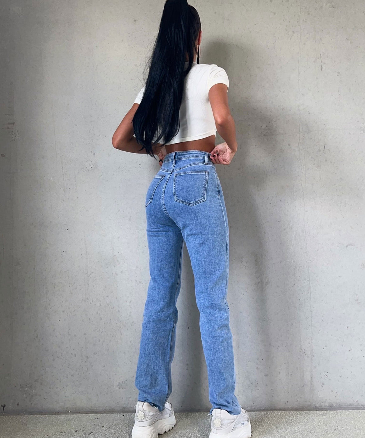 Dames stretch jeans met wijde pijpen en hartjesprint — afbeelding 7