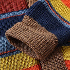 Gebreide heren cardigan met kleurblok en geometrisch patroon