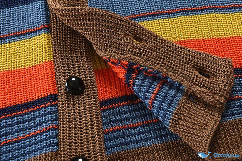 Gebreide heren cardigan met kleurblok en geometrisch patroon