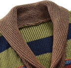 Gebreide heren cardigan met kleurblok en geometrisch patroon