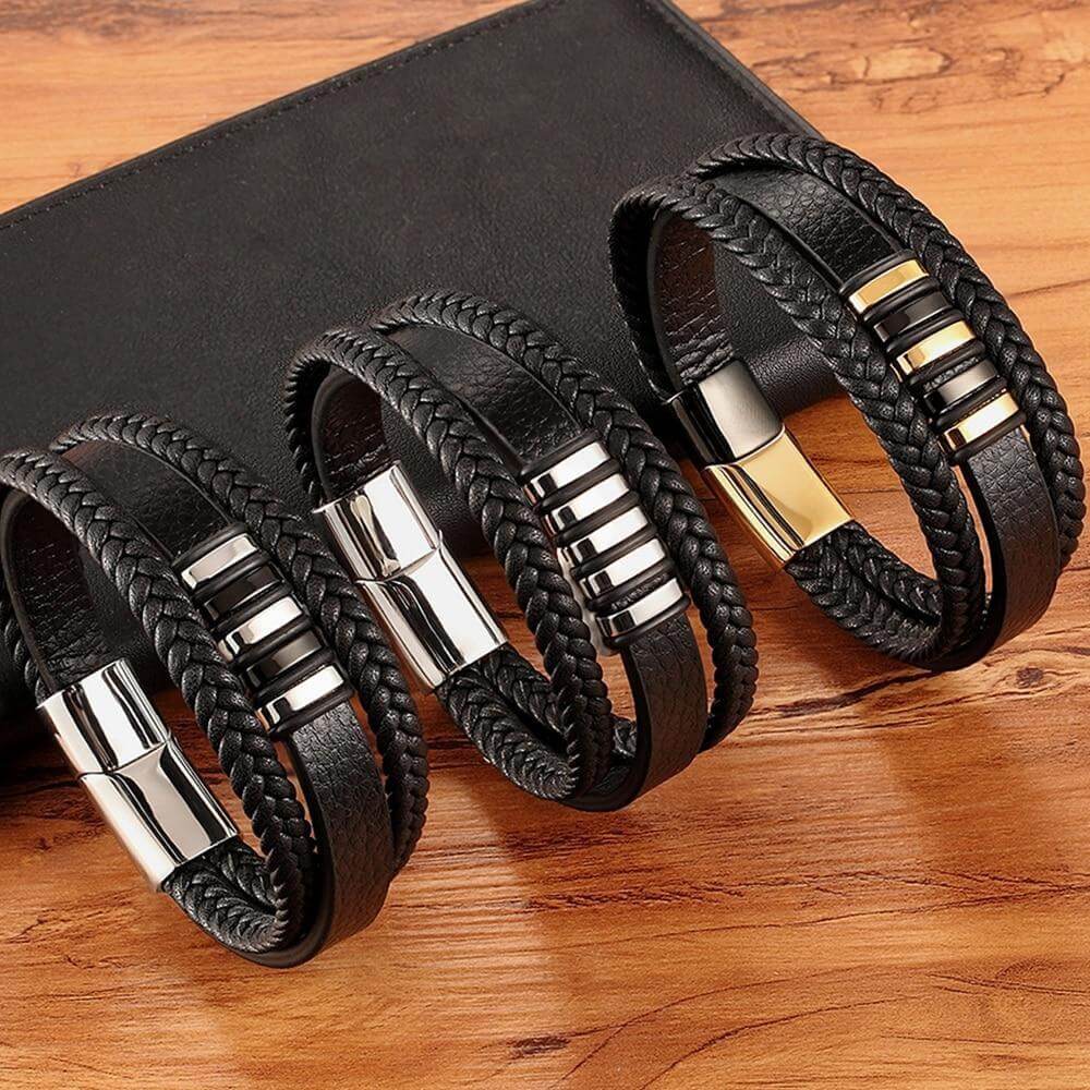 Leren herenarmband met magnetische sluiting