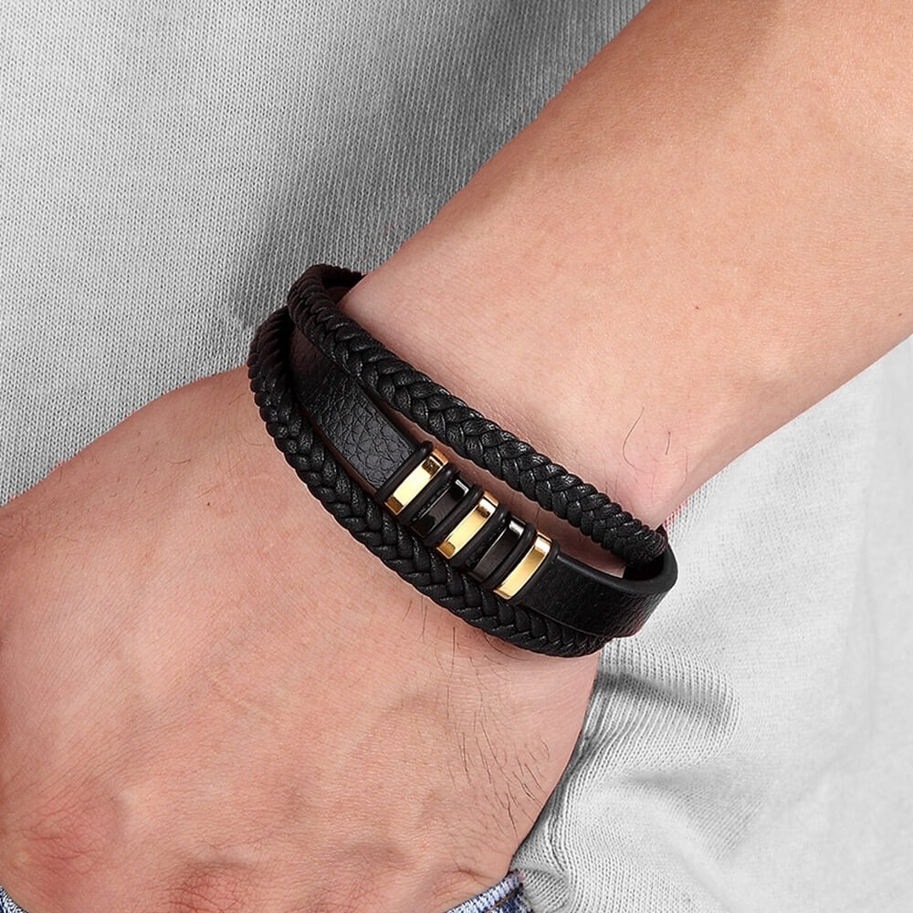 Leren herenarmband met magnetische sluiting