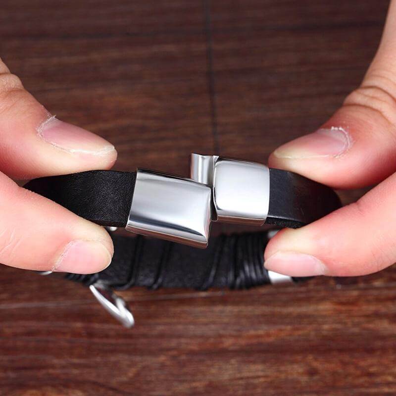Leren herenarmband met magnetische sluiting