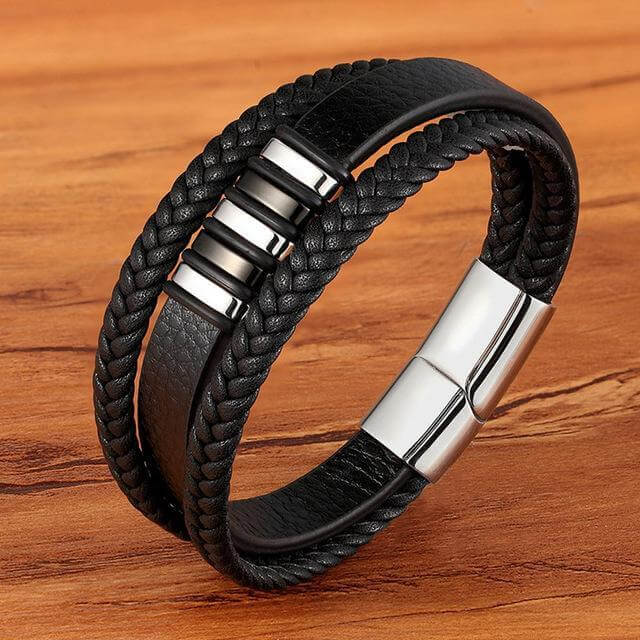 Leren herenarmband met magnetische sluiting