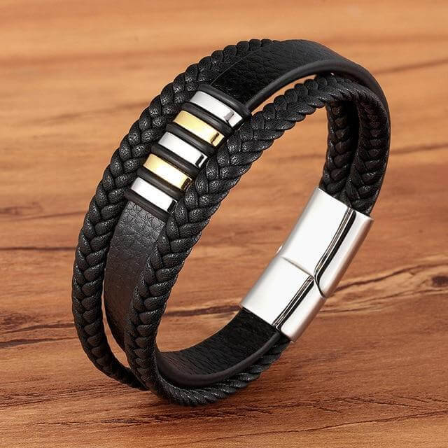 Leren herenarmband met magnetische sluiting