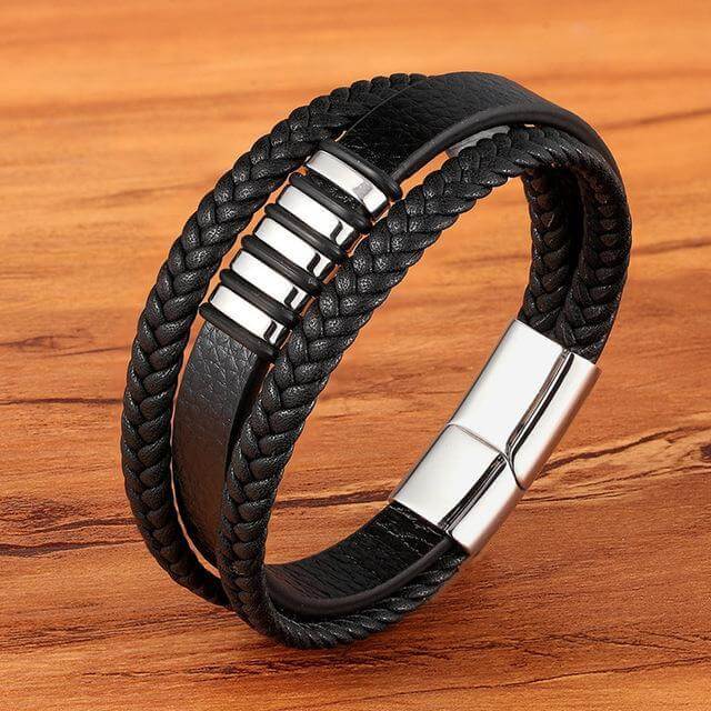 Leren herenarmband met magnetische sluiting
