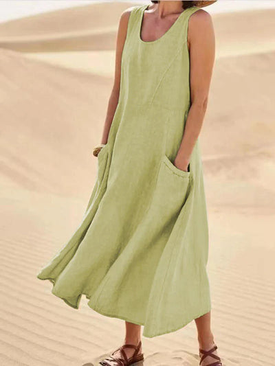 Melisa | Linnen A-lijnjurk met ruime voorzak