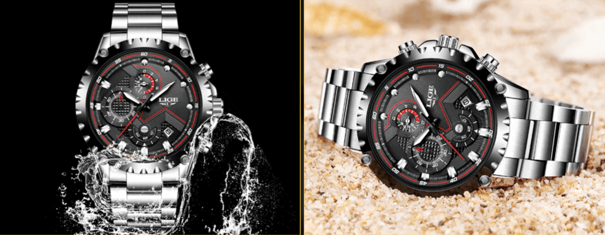 Stalen herenhorloge in militaire stijl
