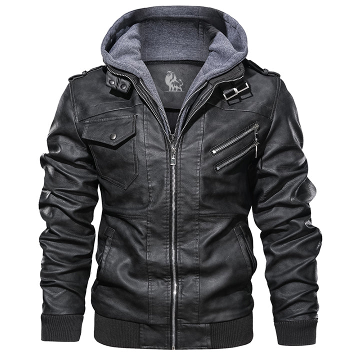 Heren PU-leren jack met afneembare capuchon