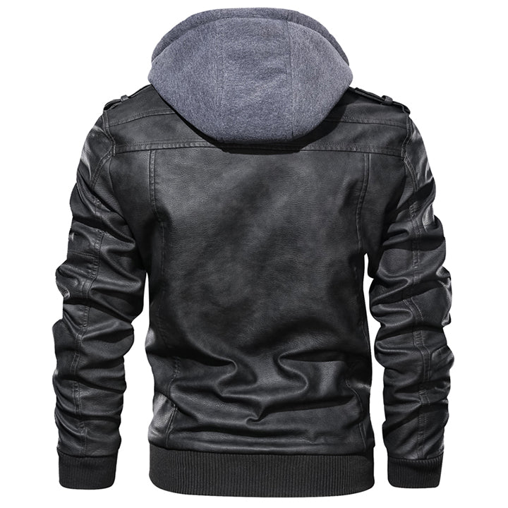 Heren PU-leren jack met afneembare capuchon