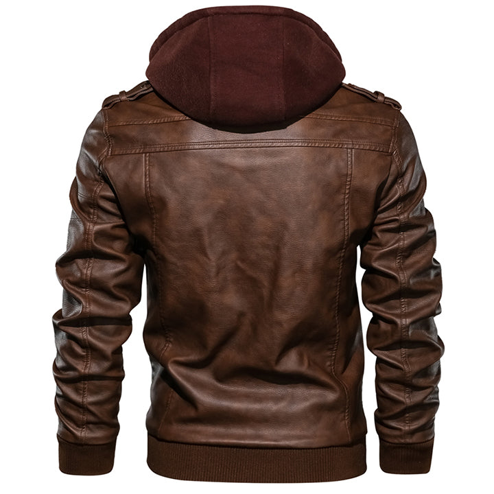 Heren PU-leren jack met afneembare capuchon