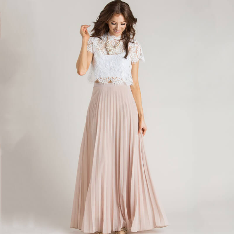 Geplooide maxirok met hoge taille