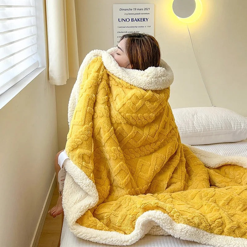 Dikke winterdeken van lamswol en fleece