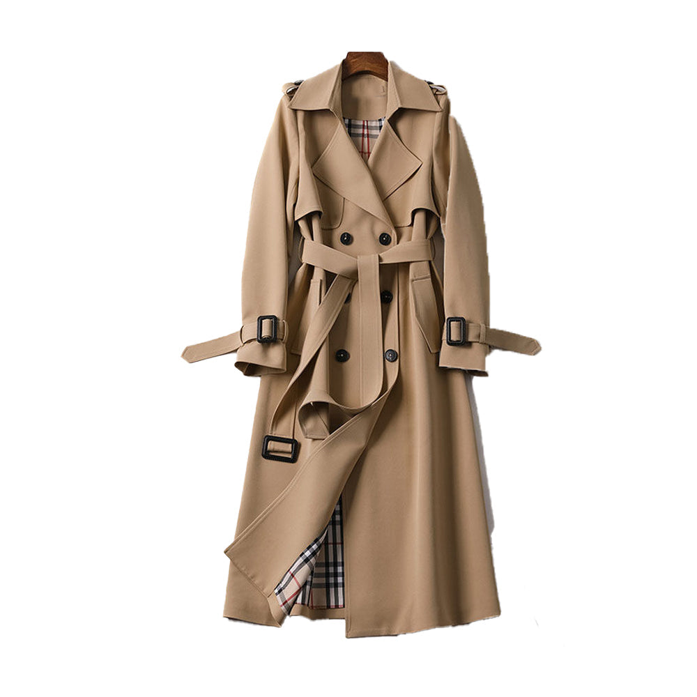 Adrianne | Lange damestrenchcoat met ceintuur en dubbele knopenrij