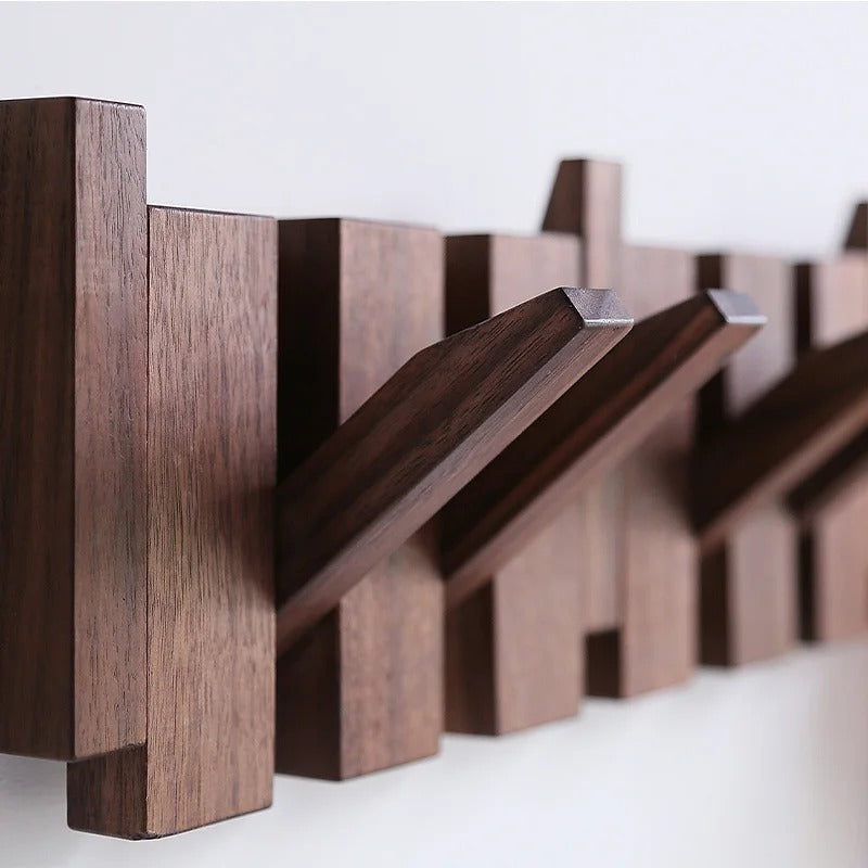 Massief houten wandkapstok met pianotoetsdesign