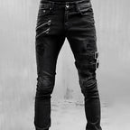 Heren denim jeans met gespen en ritsen