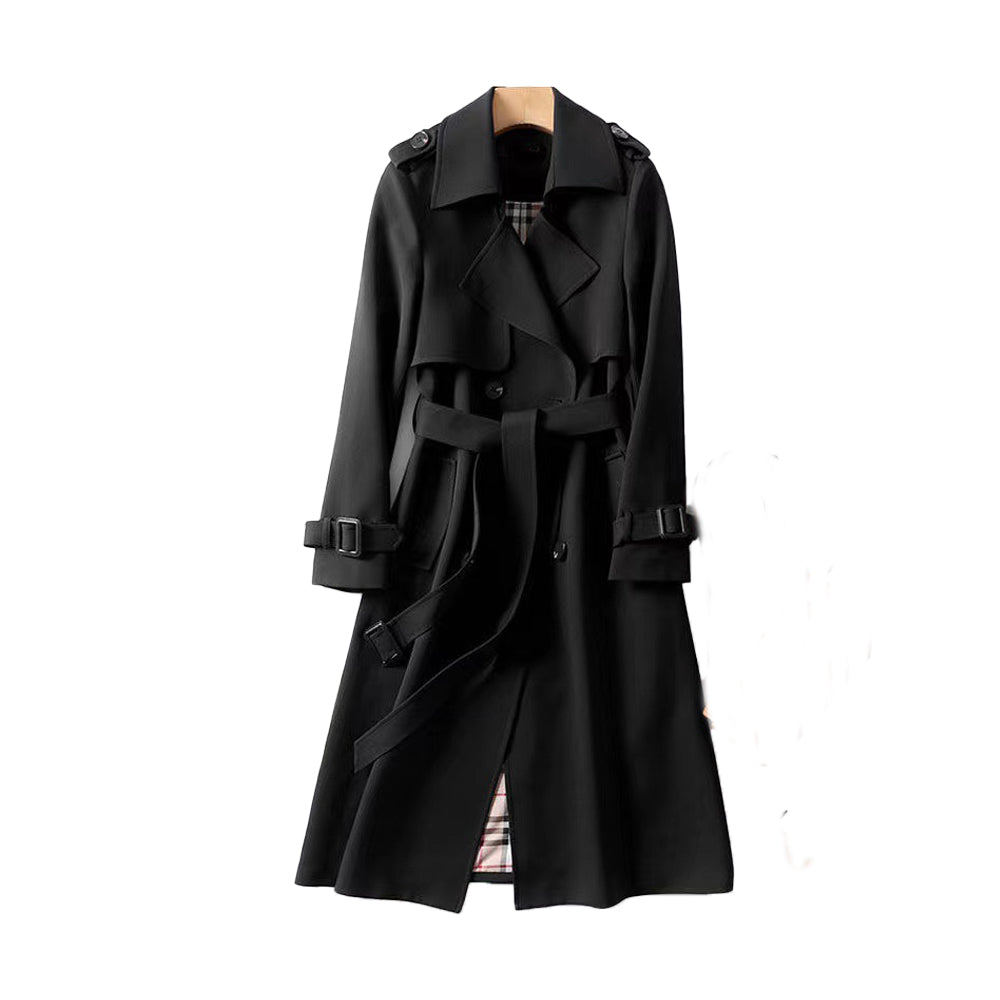 Angie | Lange damestrenchcoat met dubbele knopenrij en riem