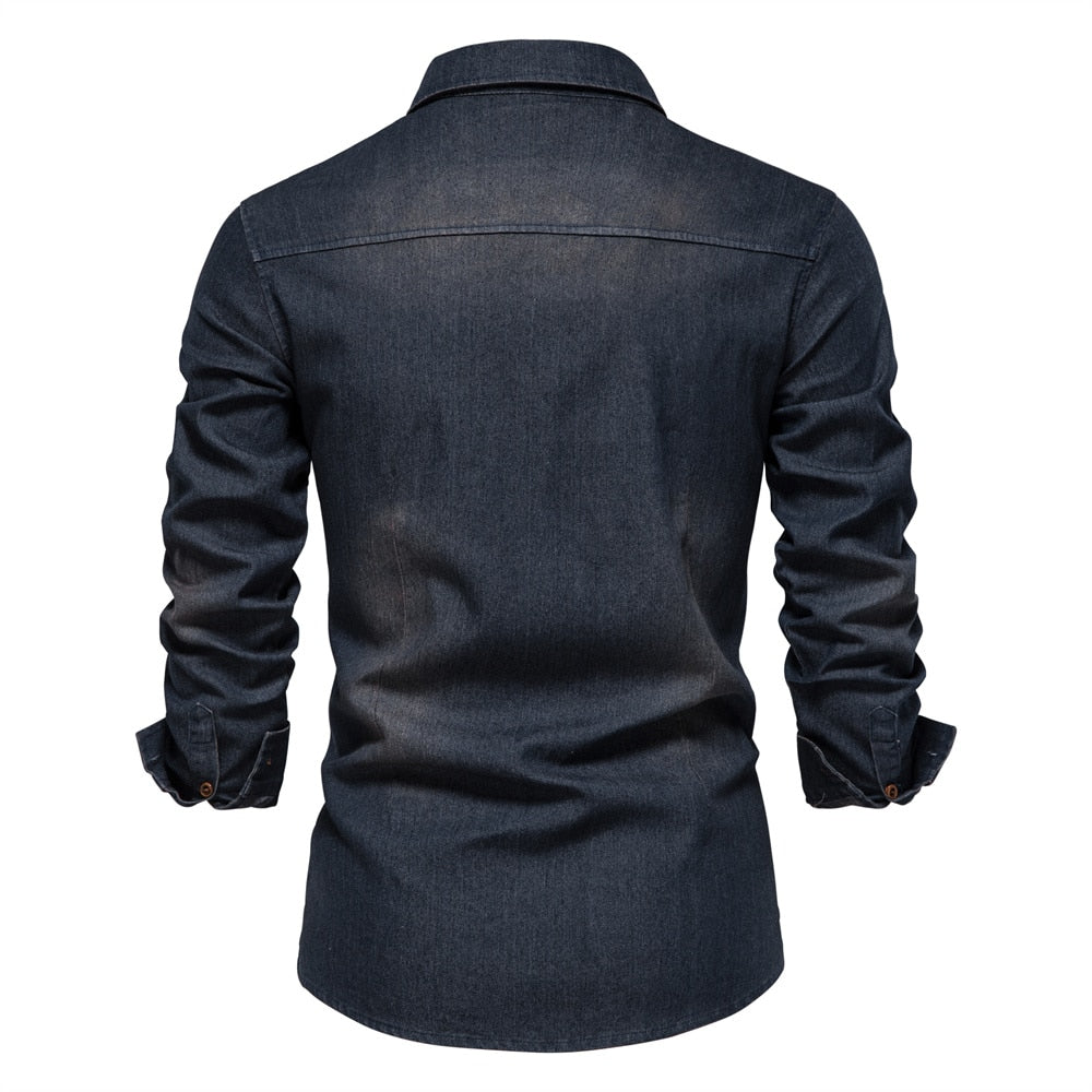 Elastisch katoenen denim overhemd