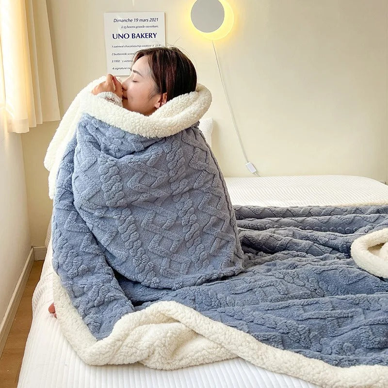 Dikke winterdeken van lamswol en fleece