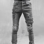 Heren denim jeans met gespen en ritsen