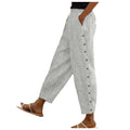 Gestreepte hoge taille damesbroek met decoratieve knopen — afbeelding 1