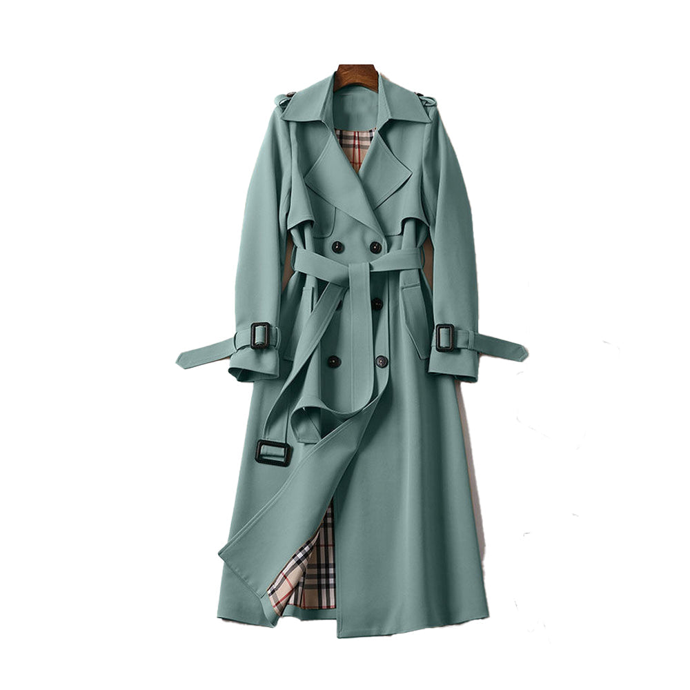 Adrianne | Lange damestrenchcoat met ceintuur en dubbele knopenrij