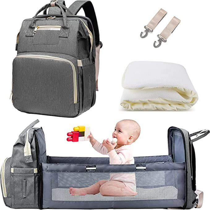 Multifuntionele baby luiertas met opvouwbaar wiegje – multi-vak ontwerp