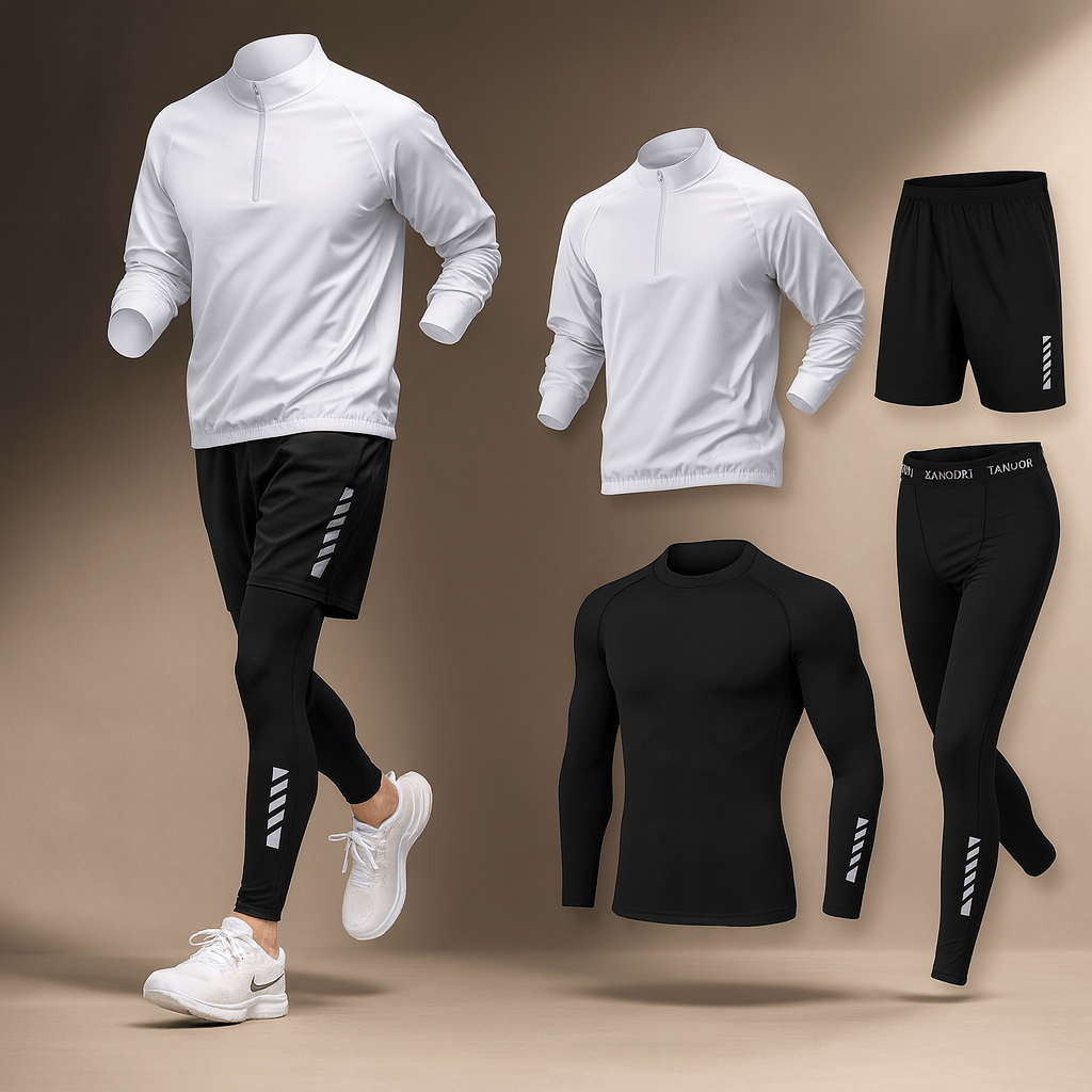 Zinedine | Herensportset met kwart-ritstop, legging en short