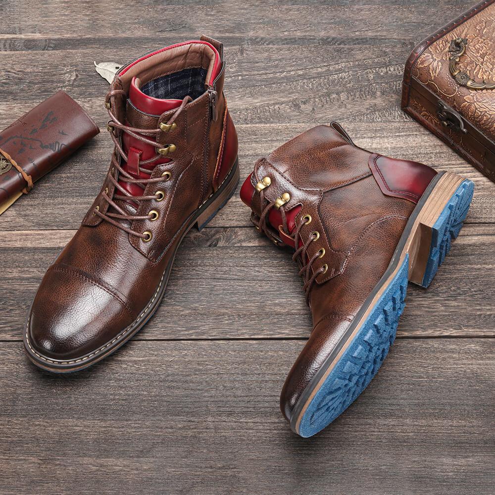 Herenboots met ronde neus, veters en zijrits