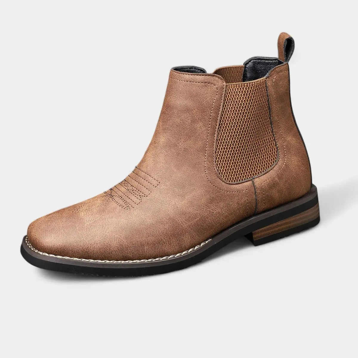 Herenchelseaboots van imitatieleer met westernstiksels