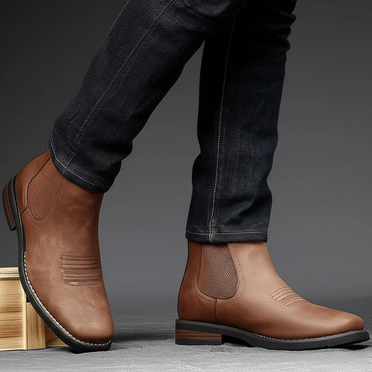 Herenchelseaboots van imitatieleer met westernstiksels
