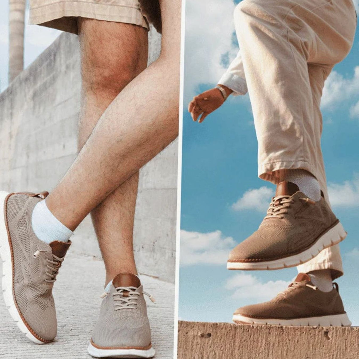 Gebreide herensneakers met leren hieltab