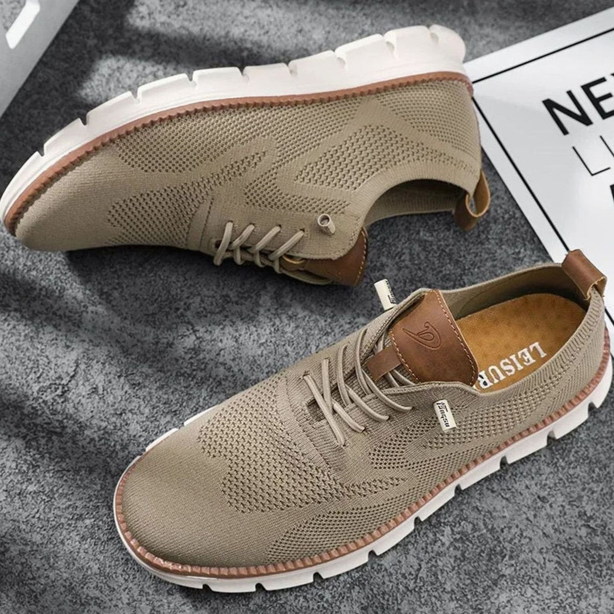 Gebreide herensneakers met leren hieltab