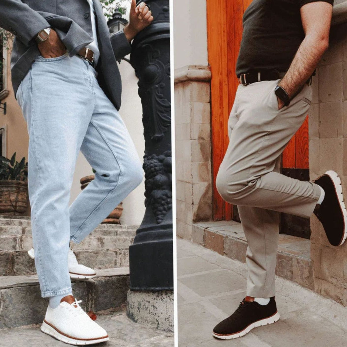 Gebreide herensneakers met leren hieltab
