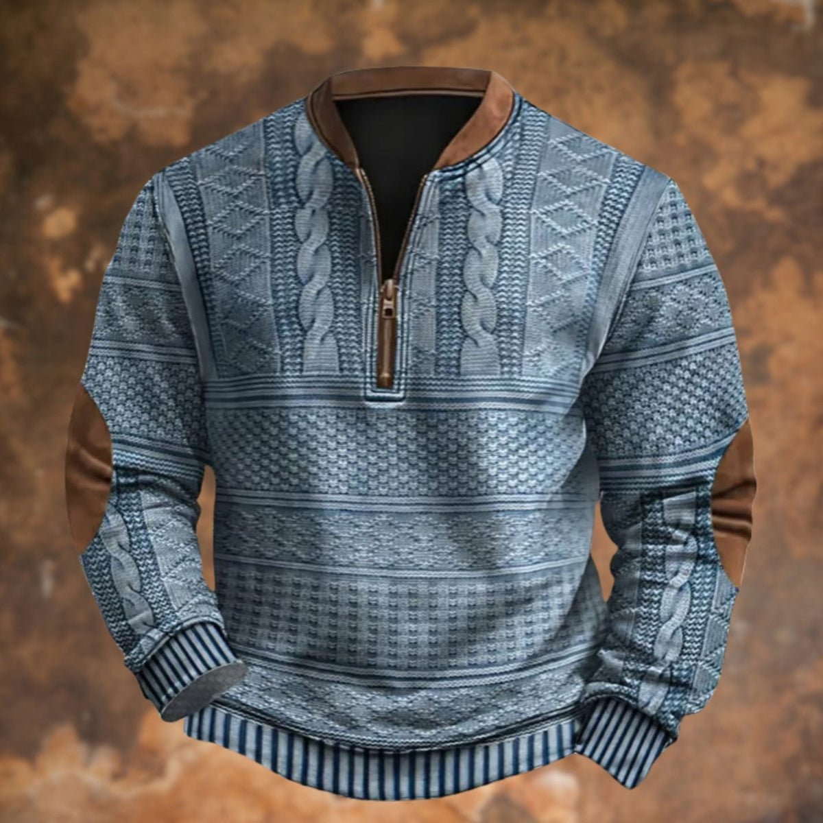 Pim | Sweatshirt met kabelbreiprint, korte rits en contrasterende details