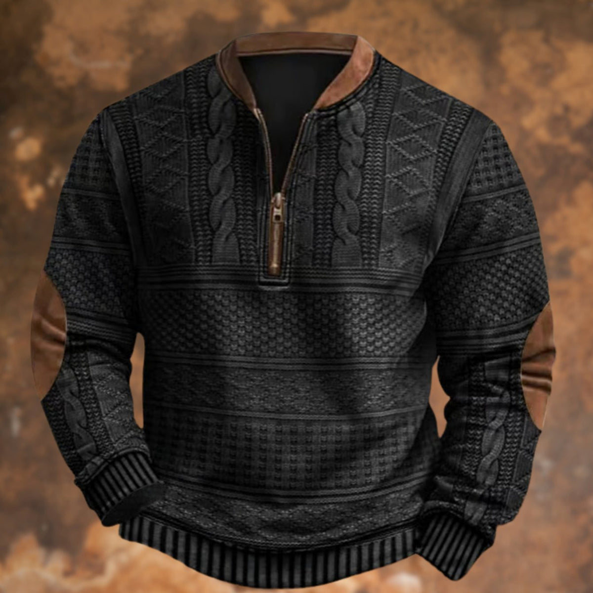 Pim | Sweatshirt met kabelbreiprint, korte rits en contrasterende details