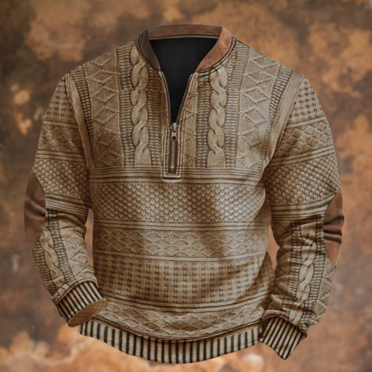 Pim | Sweatshirt met kabelbreiprint, korte rits en contrasterende details