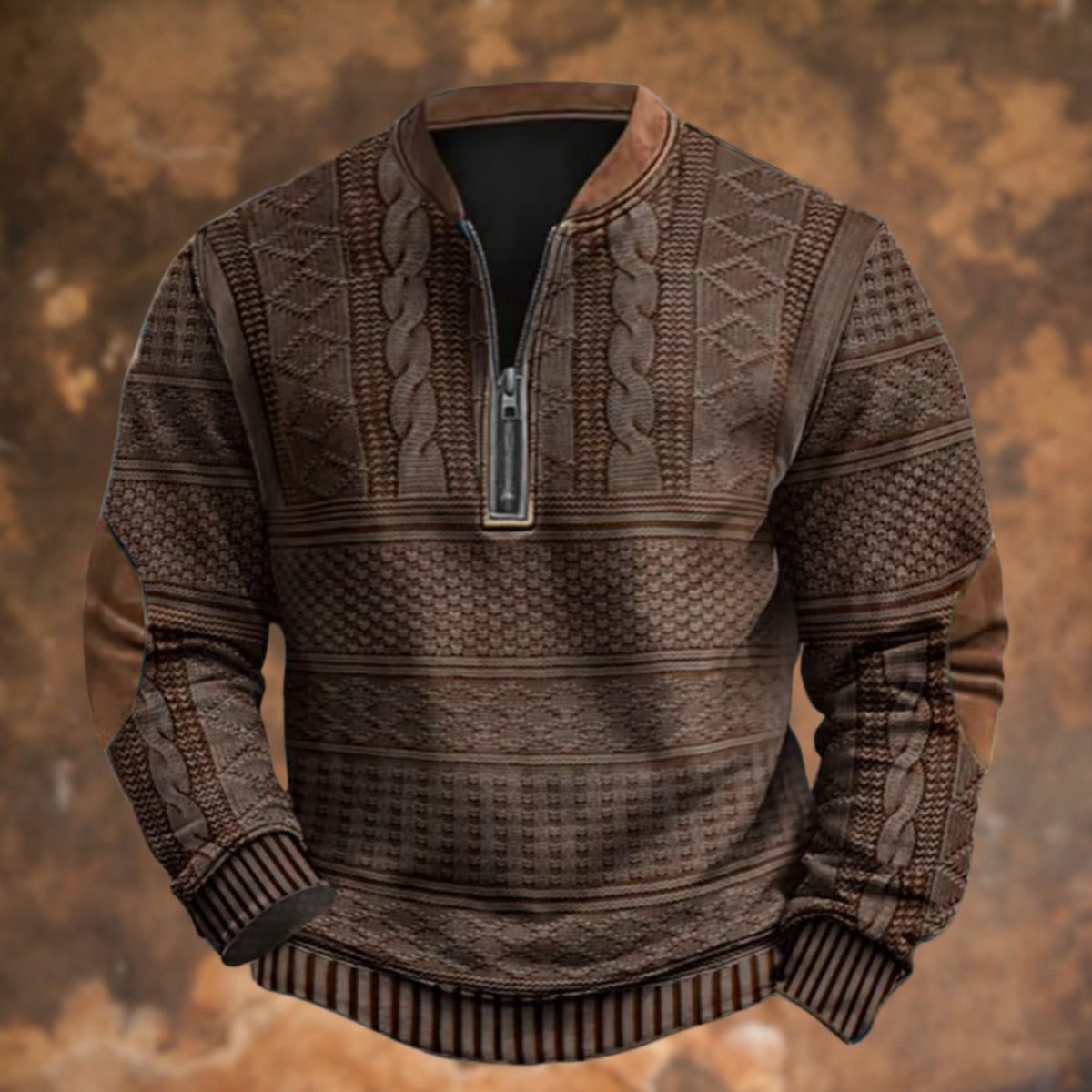 Pim | Sweatshirt met kabelbreiprint, korte rits en contrasterende details