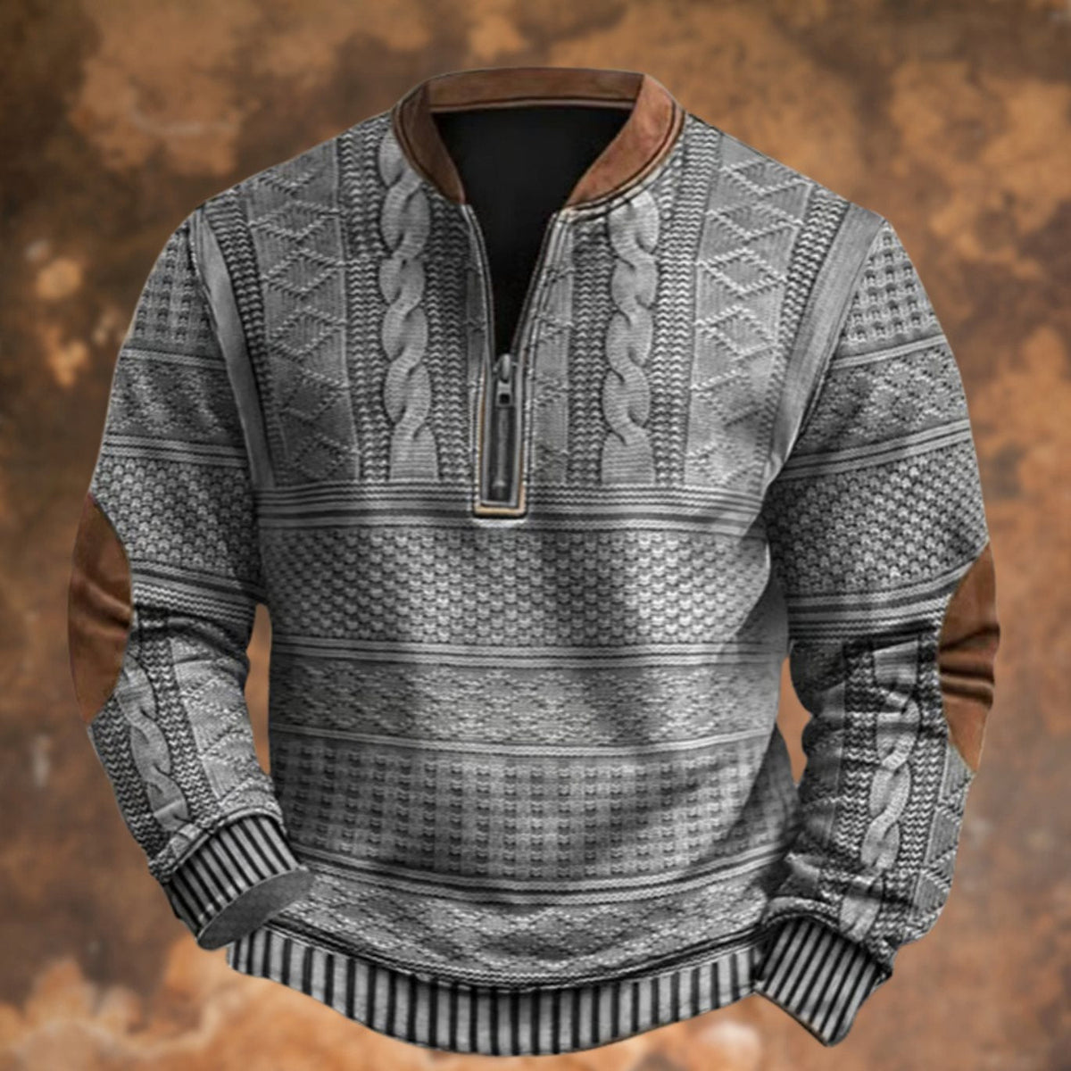 Pim | Sweatshirt met kabelbreiprint, korte rits en contrasterende details