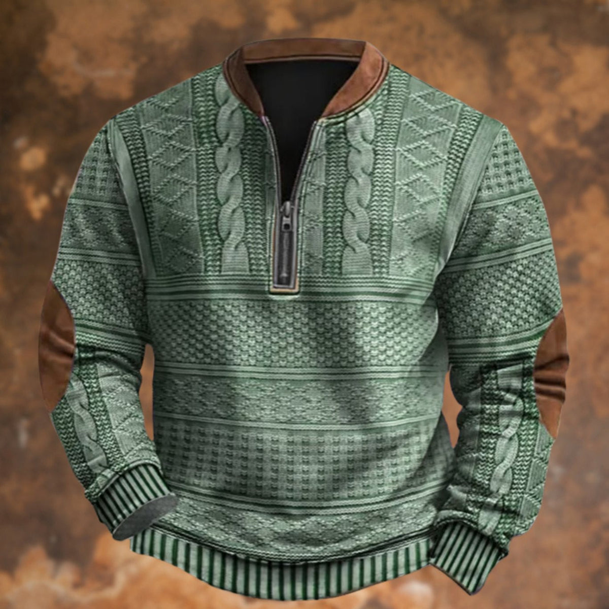 Pim | Sweatshirt met kabelbreiprint, korte rits en contrasterende details