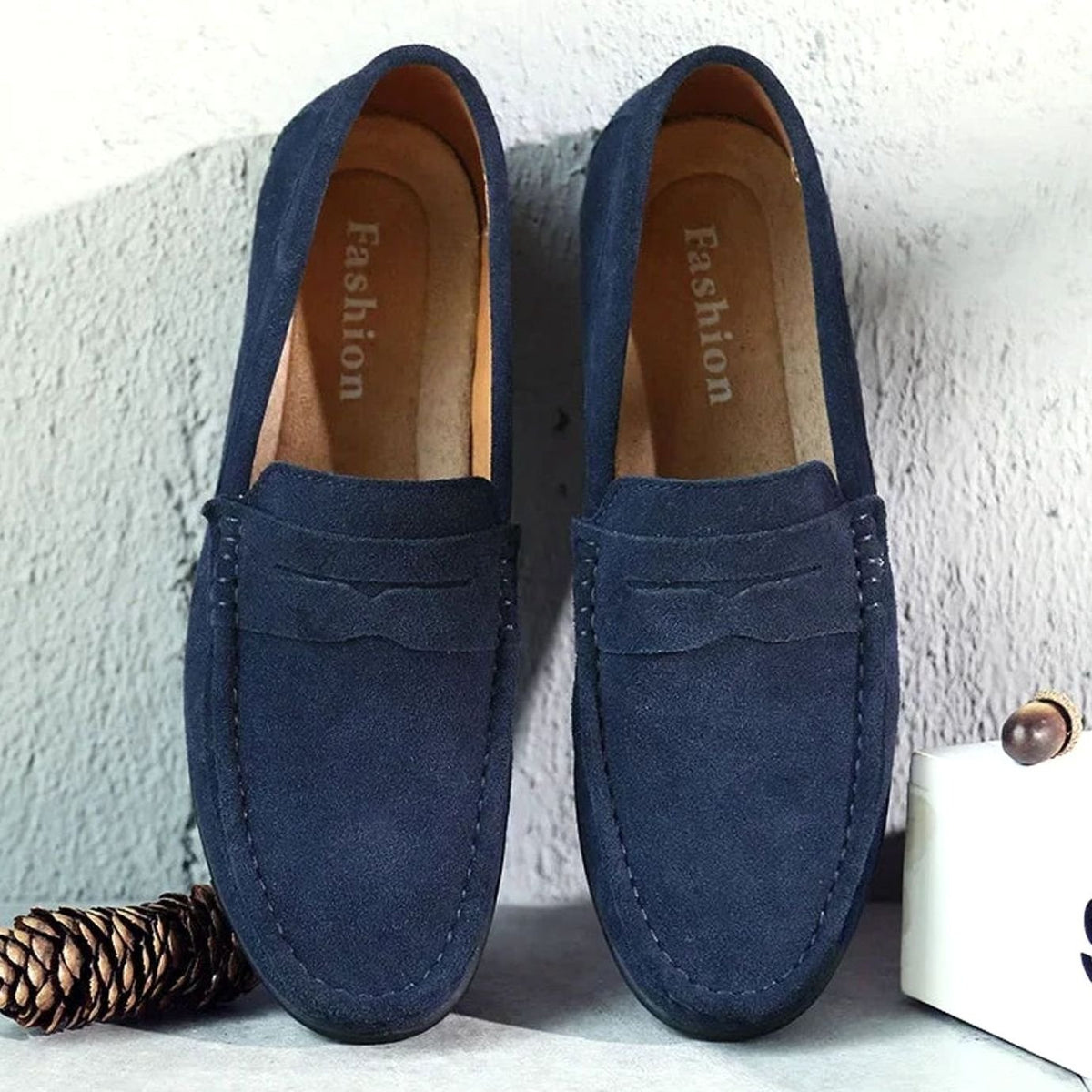 Herenloafers van suède met penny-detail, instapmodel