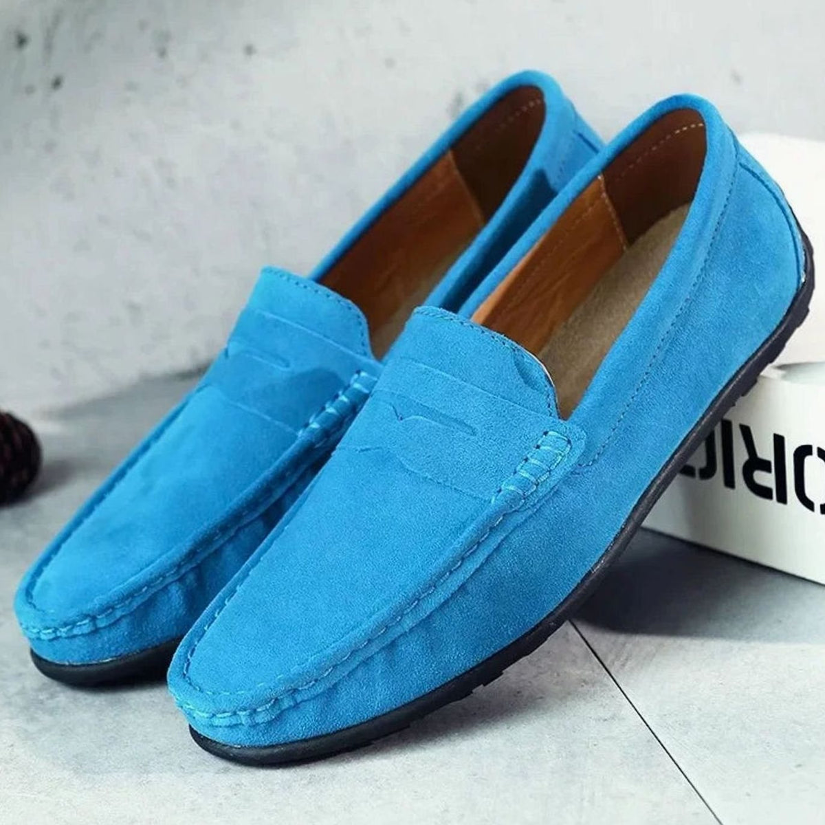 Herenloafers van suède met penny-detail, instapmodel