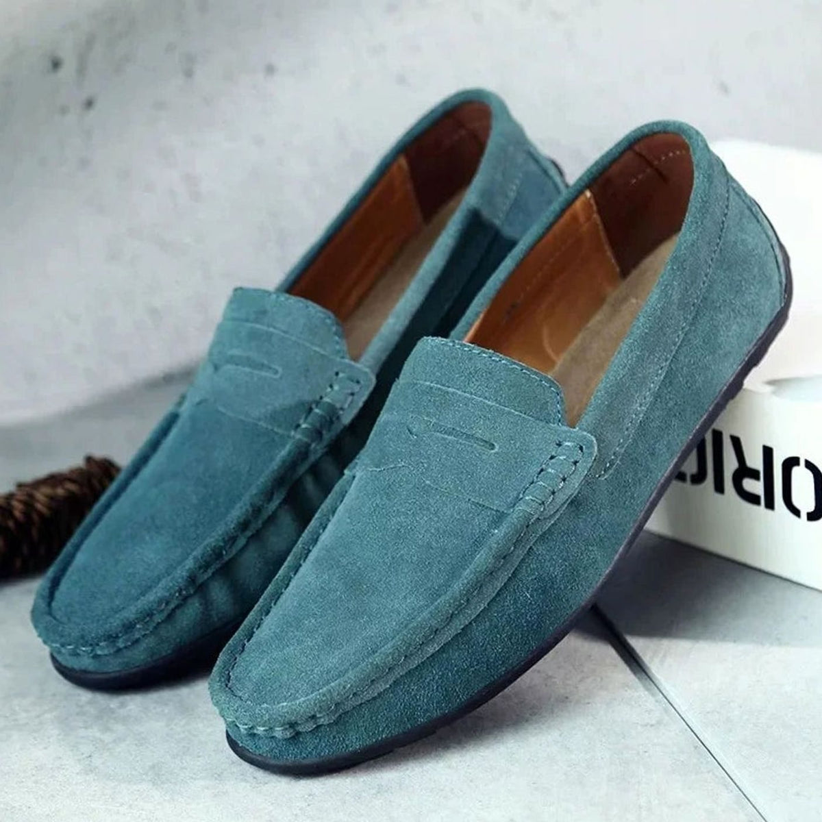 Herenloafers van suède met penny-detail, instapmodel