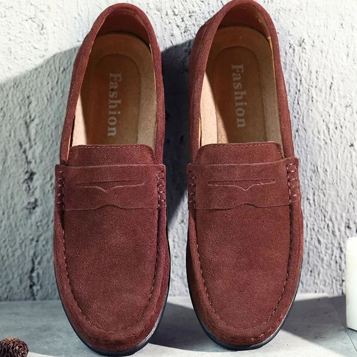 Herenloafers van suède met penny-detail, instapmodel